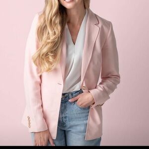 LOFT light pink blazer‎ single button front lyocell linen blend suit jacket Sz 0